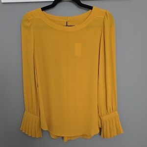 LOFT Mustard Yellow Blouse with Pleated Sleeves